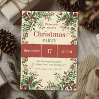 Modern Holly Berry Christmas Party Invitation 