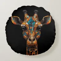 Giraffe Mosaic Portrait Round Pillow