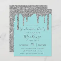 BUDGET Teal Silver Glitter Drips Graduation Party