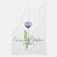 Minimalist Deep Purple Single Tulip Wedding Towel