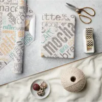 Coffee on Burlap Word Cloud Teal ID283 Wrapping Paper
