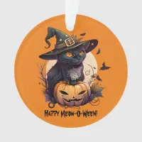 "Happy Meow-O-Ween" Black Cat & Jack-o-Lantern Ornament