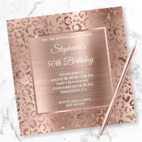 Rose Gold Foil Leopard Glam 50th Birthday Invitation