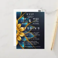 Elegant Sapphire and Gold Floral Wedding  Postcard