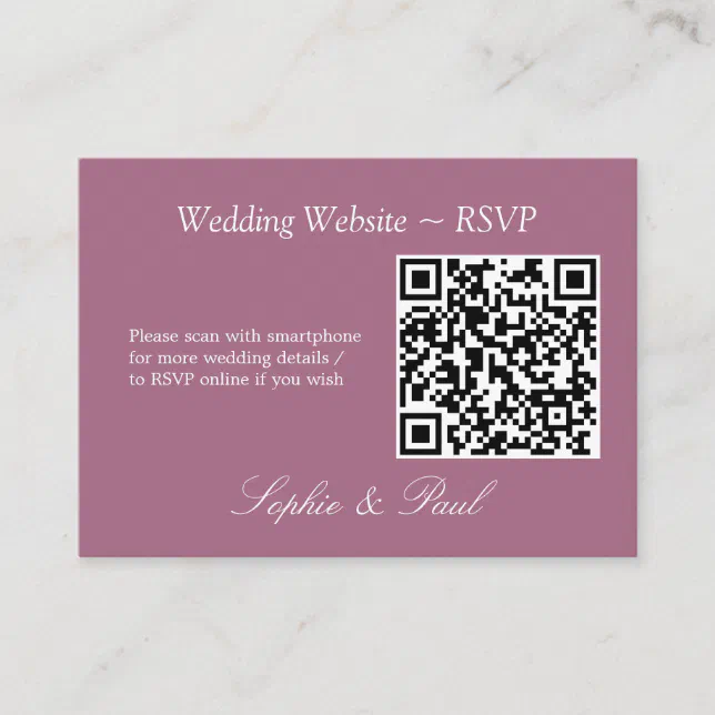 Elegant Mauve QR Code Website RSVP Card