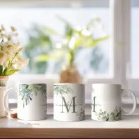 Modern Eucalyptus Greenery Floral Monogram Coffee Mug