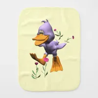 Cute Happy Cartoon Duck Running Through Flowers Baby Burp Cloth