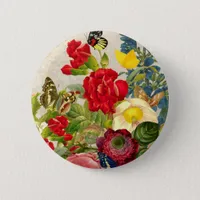 Vintage Flower Bouquet with Butterflies Pinback Button