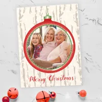 Personalized Photo Vintage Christmas Bulb Holiday Postcard