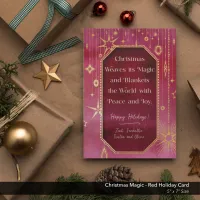 Christmas Magic Red Gold Stars Photo Holiday Card