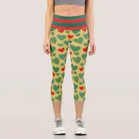 Red & Green Hearts Capri Leggings