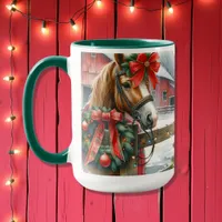 Pretty Brown Horse in Red Bow Christmas Mug