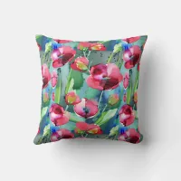 Red Abstract Poppy Flower Design Throw Pillow