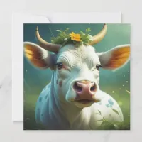 Cute White Ai Cow with Horns and Flowers