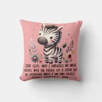 Woodland Zebra Kids Christian Prayer on Pink | Throw Pillow