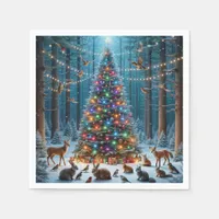 Beautiful Christmas tree in the forest Napkins