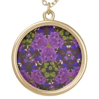 Kaleidoscope Flowers Purple, Green & Blue Pattern Gold Plated Necklace