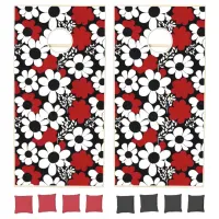 Pretty Floral Pattern in Red, Black and White Cornhole Set