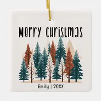 Family Photo & Winter Pine Christmas  Ceramic Ornament