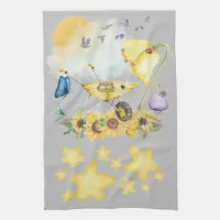 Cute Watercolor Cottagecore Yellow on grey | Kitchen Towel