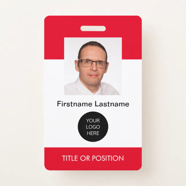 Red ID Photo Name Badge