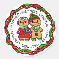 Merry Christmas | Happy New Year | Gingerbread Man Classic Round Sticker