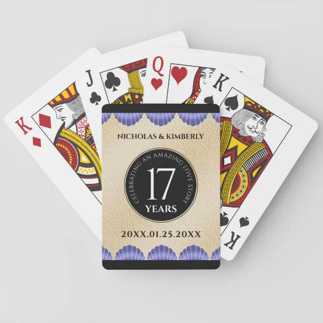 Elegant 17th Shells Wedding Anniversary Poker Cards