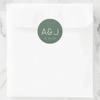 Retro Monogram Sage Green Wedding Classic Round Sticker