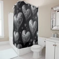 Beautiful Hearts on Black Shower Curtain