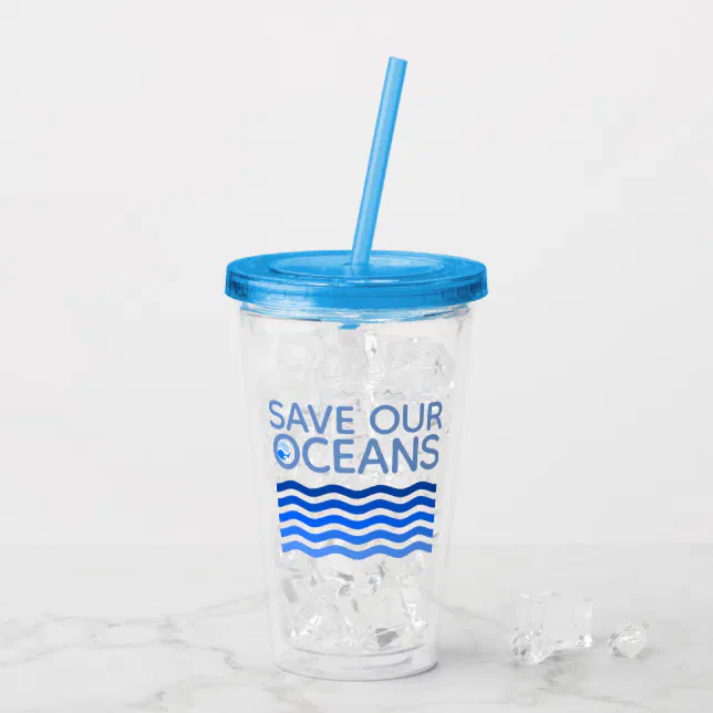 Save Our Oceans Blue Stylized Earth Waves Acrylic Tumbler