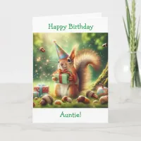 Cute Squirrel in Birthday Hat Aunt's Birthday Card