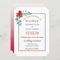 Red and Blue Handpainted Flower Wedding Invitation