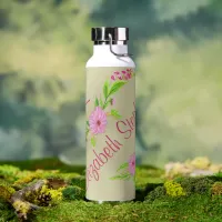 Pink and Green Nostalgic Floral Water Bottle