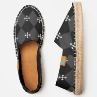 Gray and Black Harlequin and Gothic Cross Espadrilles