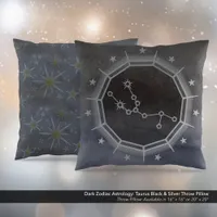 Dark Zodiac Astrology: Taurus Black & Silver Throw Pillow