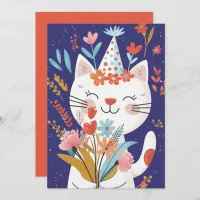 Cute Cat Celebration Birthday Invitation Card