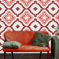 Modern Moroccan Red White Black Geometric  Wallpaper