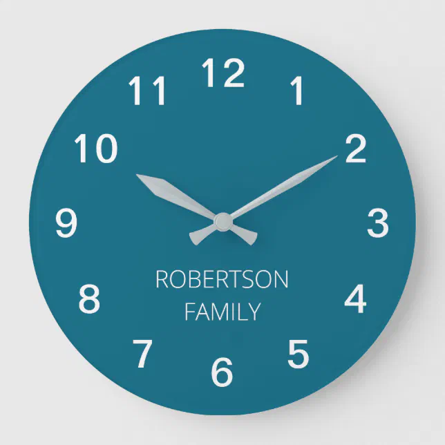 Personalized Minimalist Turquoise Blue Wall Clock