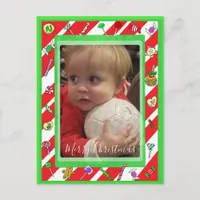 Whimsical Christmas Candy Cane Family Photo Postcard