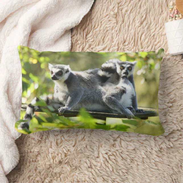 Funny Surprised Lemurs of Madagascar Lumbar Pillow