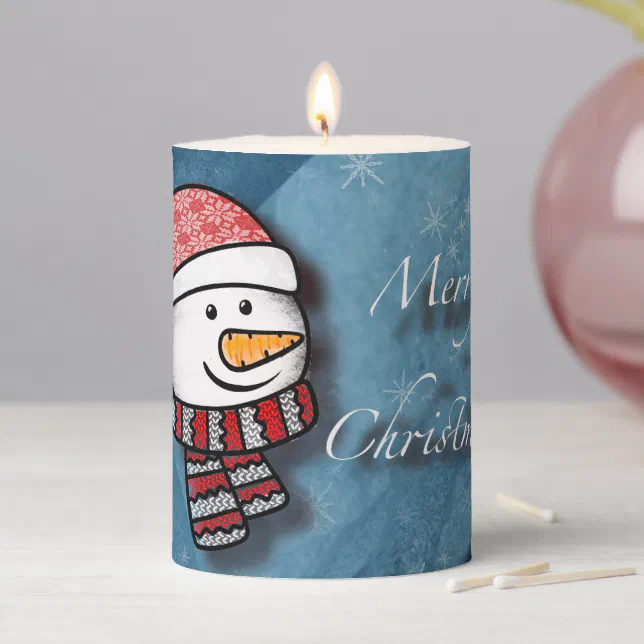 Merry Christmas, snowman with knitted clothes Pillar Candle