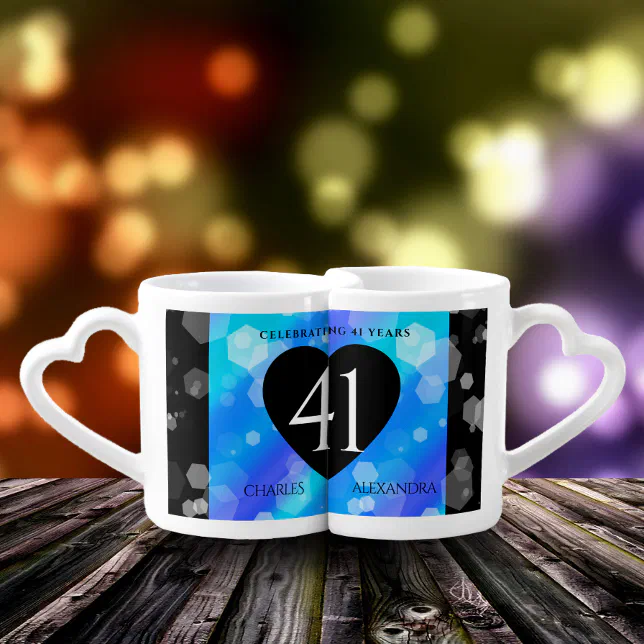 Elegant 41st Blue Topaz Wedding Anniversary Coffee Mug Set