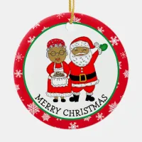 Mr and Mrs Claus, African-American Santa Christmas Ceramic Ornament