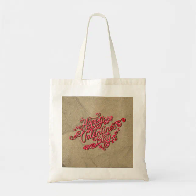 Happy Valentine’s Day sepia heart red lettering Tote Bag