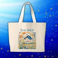 Monogrammed Cottagecore Home with Mushrooms | Large Tote Bag