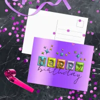 Inflated 3D Typography and Sparkles Happy Birthday Postcard