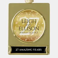 Elegant 27th Music Wedding Anniversary Celebration Gold Plated Banner Ornament