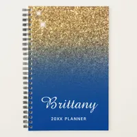 Gold Deep Blue Glitter Ombre Personalized Planner