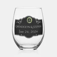 Steampunk Vintage Wedding Personalized  Stemless Wine Glass