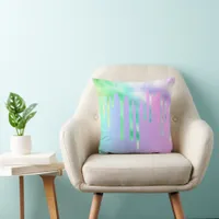 Metallic Melting Cotton Candy Rainbow Iridescent Throw Pillow